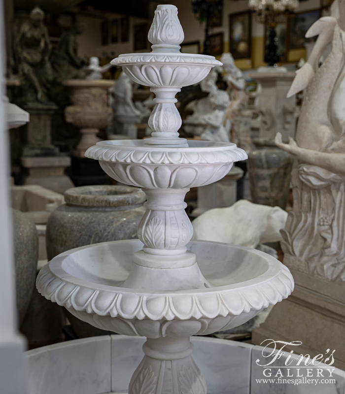 Marble Fountains  - Three Tiered White Marble Fountain With Egg And Dart Edge Details - MF-2104